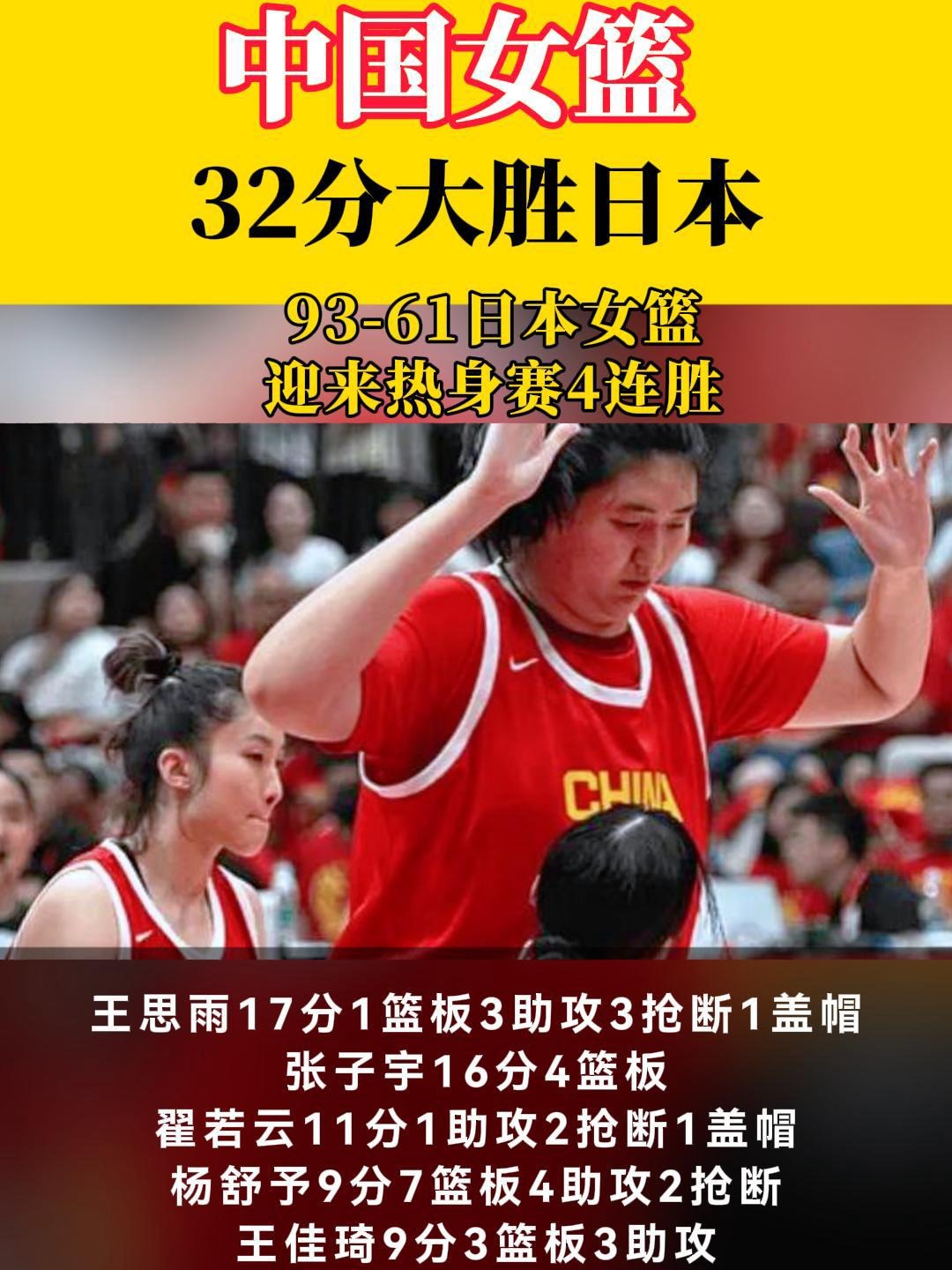 MK体育-包含32分大胜！张子宇16+4中国女篮热身赛再胜日本的词条